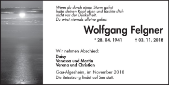 Traueranzeige von Wolfgang Felgner von vrm-trauer