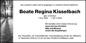 Traueranzeige von Beate Regina Kisselbach von vrm-trauer