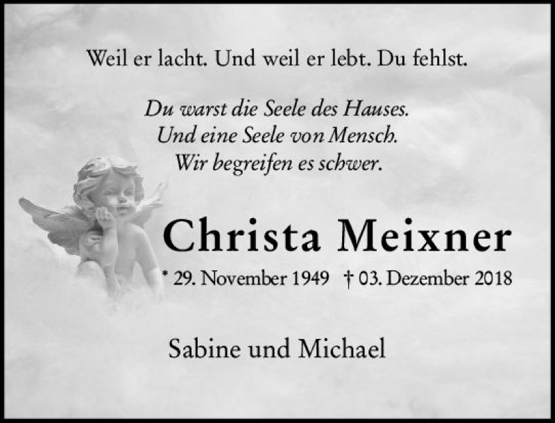  Traueranzeige für Christa Meixner vom 19.12.2018 aus vrm-trauer
