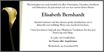 Traueranzeige von Elisabeth Bernhardt von  HA - Hinterländer Anzeiger ()