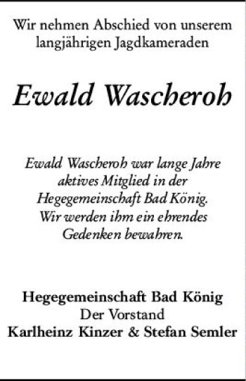 Traueranzeige von Ewald Wascheroh von vrm-trauer