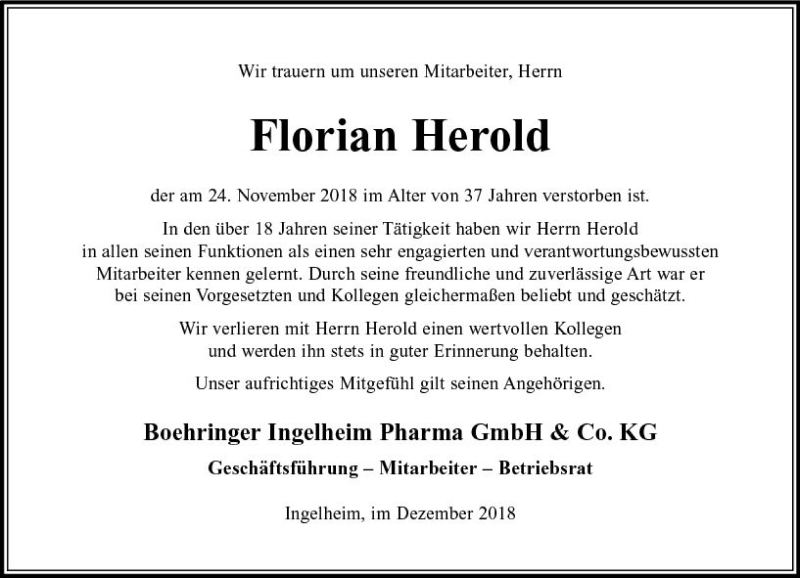  Traueranzeige für Florian Herold vom 06.12.2018 aus vrm-trauer