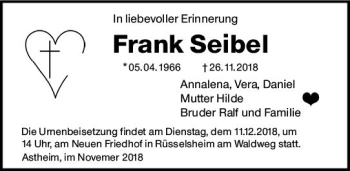 Traueranzeige von Frank Seibel von vrm-trauer