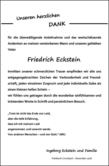 Traueranzeige von Friedrich Eckstein von vrm-trauer