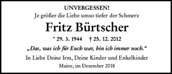 Traueranzeige von Fritz Bürtscher von vrm-trauer