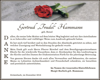 Traueranzeige von Gertrud Hammann von vrm-trauer