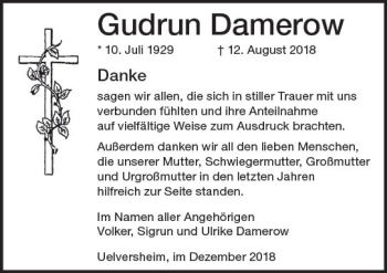 Traueranzeige von Gudrun Damerow von vrm-trauer
