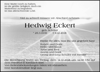 Traueranzeige von Hedwig Eckert von vrm-trauer