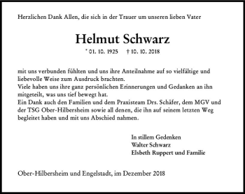 Traueranzeige von Helmut Schwarz von vrm-trauer