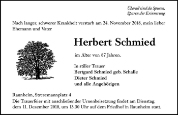 Traueranzeige von Herbert Schmied von vrm-trauer
