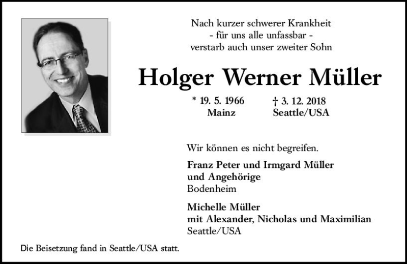  Traueranzeige für Holger Werner Müller vom 15.12.2018 aus vrm-trauer