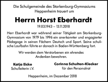 Traueranzeige von Horst Eberhardt von vrm-trauer