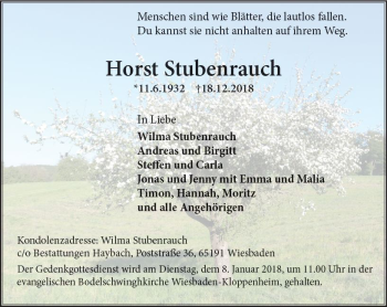 Traueranzeige von Horst Stubenrauch von vrm-trauer