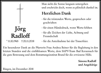 Traueranzeige von Jörg Radloff von vrm-trauer
