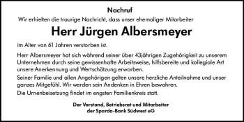 Traueranzeige von Jürgen Albersmeyer von vrm-trauer