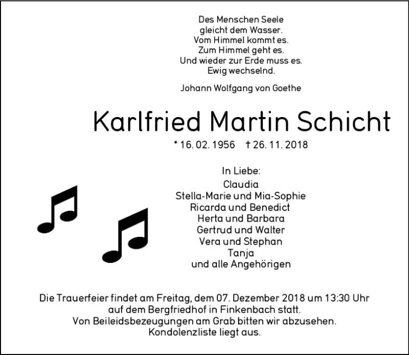  Traueranzeige für Karlfried Martin Schicht vom 03.12.2018 aus vrm-trauer