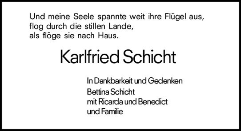  Traueranzeige für Karlfried Martin Schicht vom 03.12.2018 aus vrm-trauer