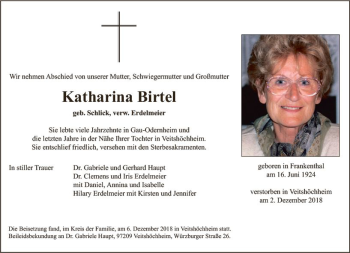 Traueranzeige von Katharina Birtel von vrm-trauer