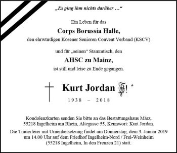 Traueranzeige von Kurt Jordan von vrm-trauer