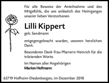 Traueranzeige von Lilli Kippert von vrm-trauer