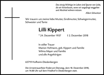 Traueranzeige von Lilli Kippert von vrm-trauer