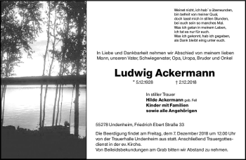 Traueranzeige von Ludwig Ackermann von vrm-trauer