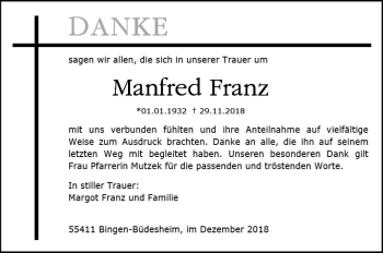 Traueranzeige von Manfred Franz von vrm-trauer