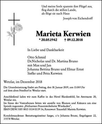 Traueranzeige von Marieta Kerwien von vrm-trauer