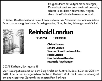 Traueranzeige von Reinhold Landua von vrm-trauer