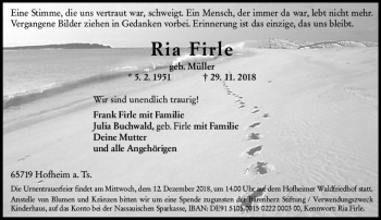 Traueranzeige von Ria Firle von vrm-trauer