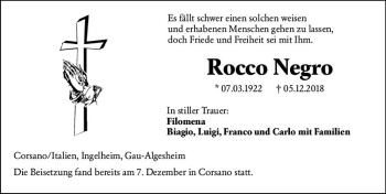 Traueranzeige von Rocco Negro von vrm-trauer
