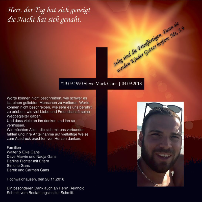  Traueranzeige für Steve Mark Gans vom 01.12.2018 aus VRM Trauer