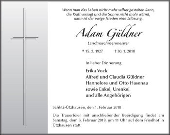 Traueranzeige von Adam Güldner von VRM Trauer