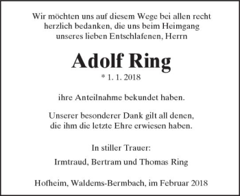 Traueranzeige von Adolf Ring von  Camberger Anzeiger