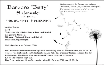 Traueranzeige von Barbara  Sulewski von Trauerportal Rhein Main Presse