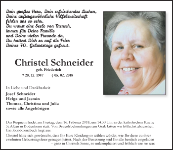Traueranzeige von Christel Schneider von Trauerportal Rhein Main Presse