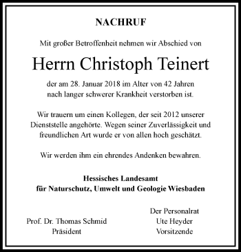 Traueranzeige von Christoph Teinert von Trauerportal Rhein Main Presse