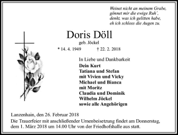 Traueranzeige von Doris Döll von VRM Trauer