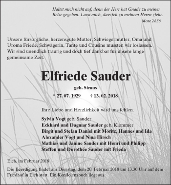 Traueranzeige von Elfriede Sauder von Trauerportal Rhein Main Presse