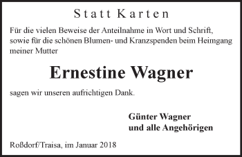 Traueranzeige von Ernestine Wagner von Trauerportal Rhein Main Presse