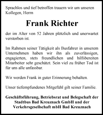 Traueranzeige von Frank Richter von Trauerportal Rhein Main Presse