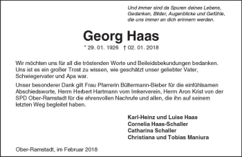 Traueranzeige von Georg Haas von Trauerportal Rhein Main Presse