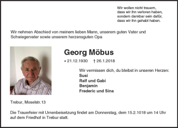 Traueranzeige von Georg Möbus von Trauerportal Rhein Main Presse