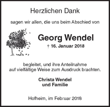 Traueranzeige von Georg Wendel von Trauerportal Rhein Main Presse