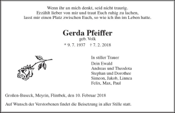 Traueranzeige von Gerda Pfeiffer von  Gießener Anzeiger