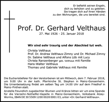 Traueranzeige von Gerhard Velthaus von Trauerportal Rhein Main Presse