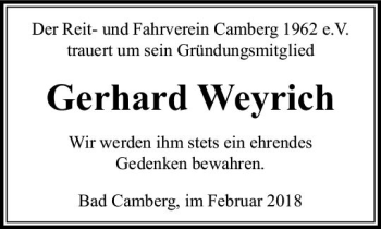 Traueranzeige von Gerhard Weyrich von  Camberger Anzeiger