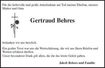 Traueranzeige von Gertraud Behres von Trauerportal Rhein Main Presse