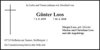 Traueranzeige von Günter Loos von Trauerportal Rhein Main Presse