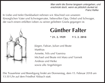 Traueranzeige von Günther Falter von Trauerportal Rhein Main Presse